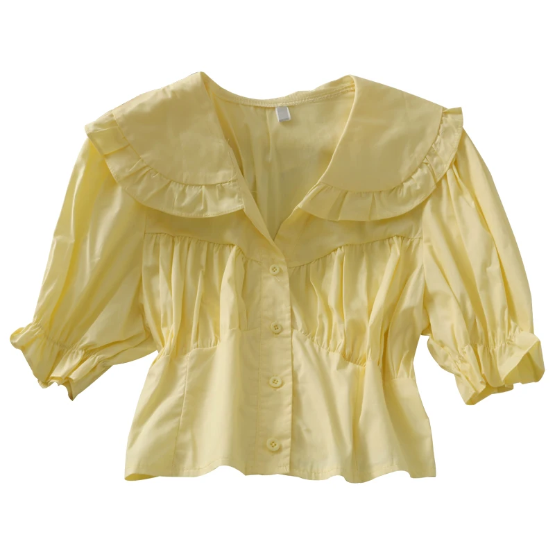 

Women Fashion Outdoor Casual Short Sleeves Solid V-neck Blouse Ladies OL Sweet Top Girls Student Elegant Daily Basic Shirts