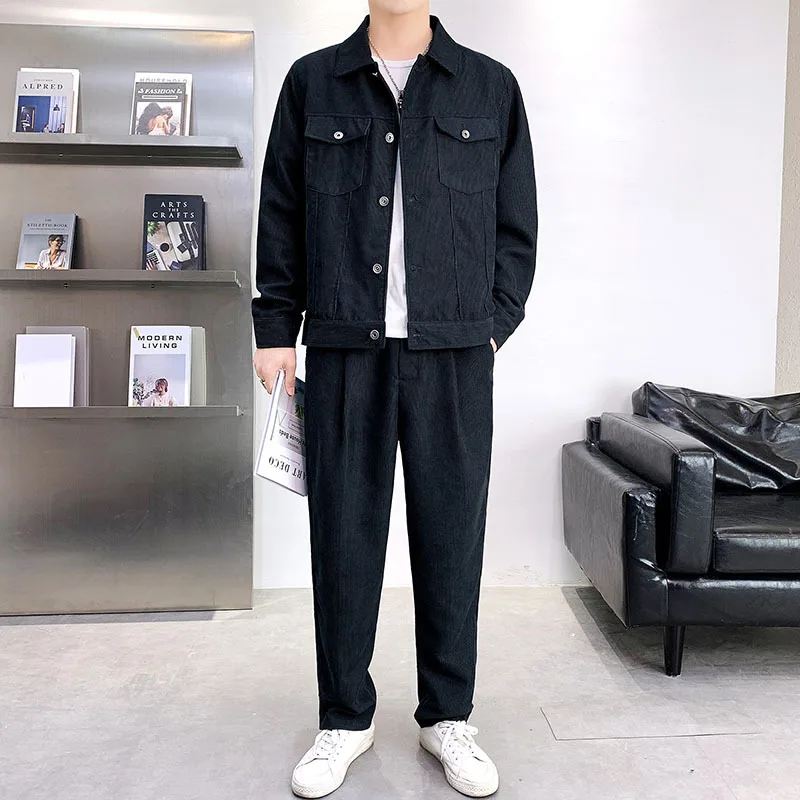 Men Clothing 2021 New Casual Suit Male Korean Version Loose Men's Suit Corduroy Spring Autumn Denim Sports Suit Male