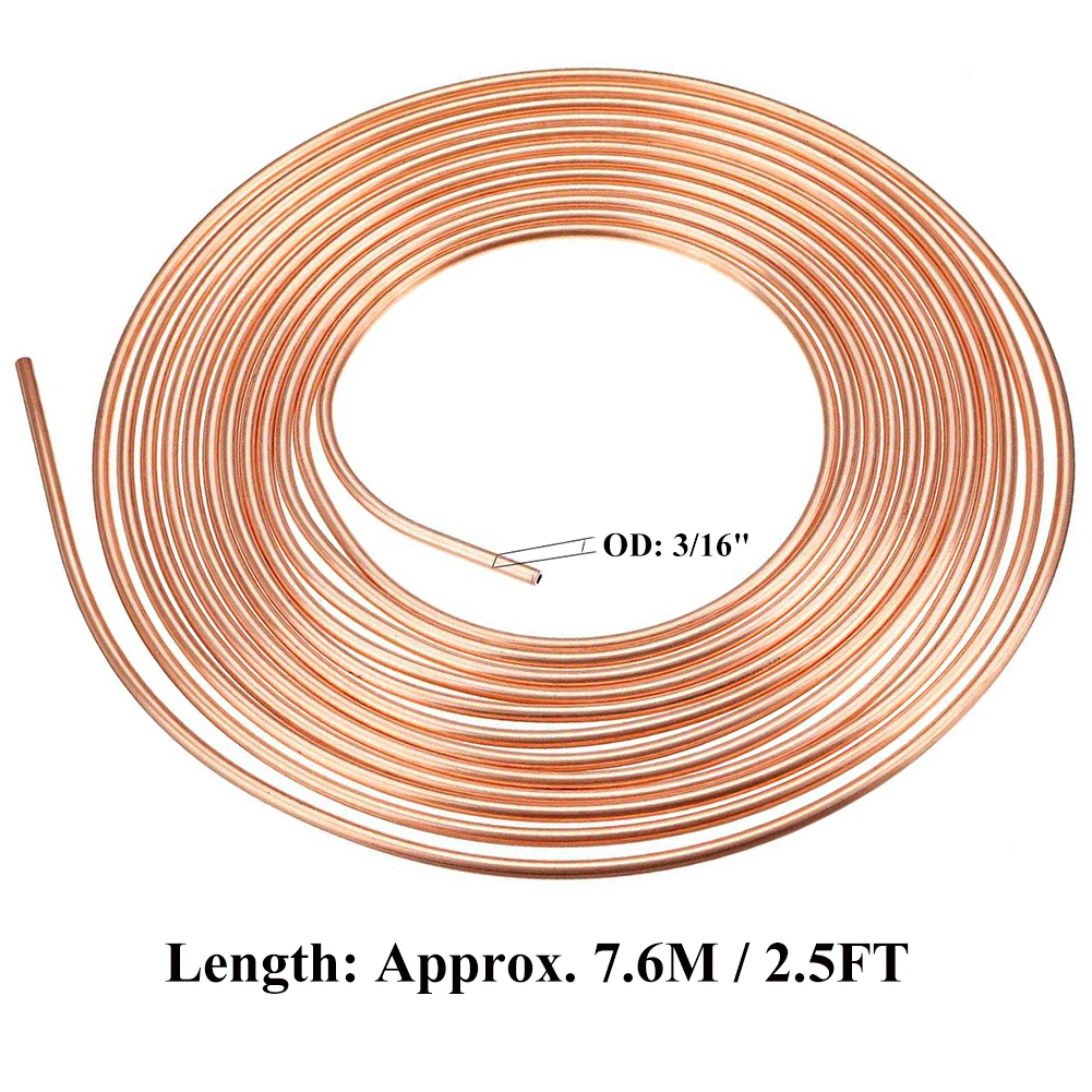 

25ft 7.62m Roll Tube Coil of 3/16" OD Copper Nickel Brake Pipe Hose Line Piping Tube Tubing Anti-rust With 16PCS Tube Nuts