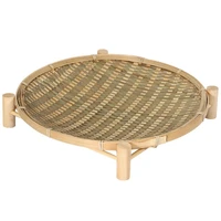 handmade woven bamboo fruit basket food bread organizer kitchen storage decorative round plate with bracket