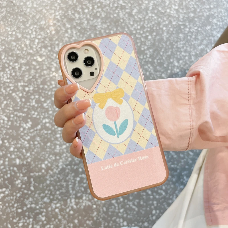 

Retro Colored Plaid Tulip Flowers Phone Case For iPhone 13 12 11 Pro Max X Xs Max Xr 7 8 Plus Cases Cute Soft Slicone Cover