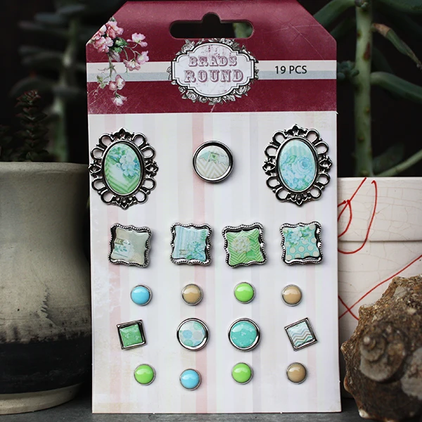 

5sets/lot vintage decorative epoxy brads scrapbooking embellishments mirror style