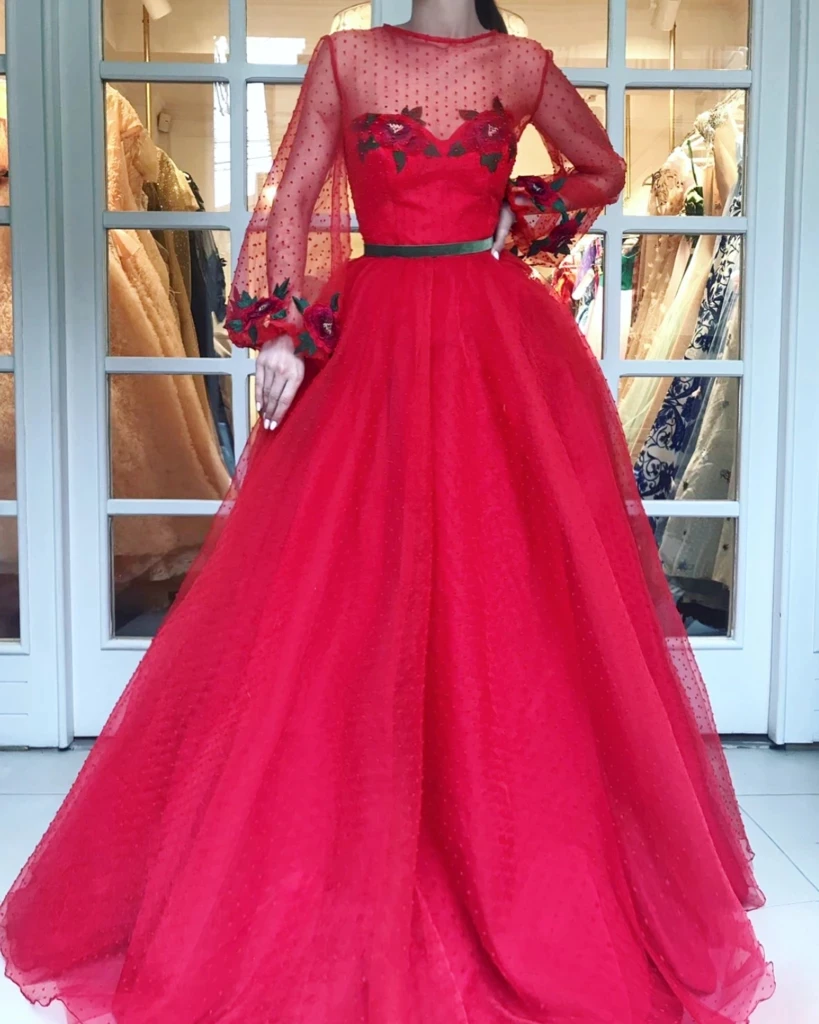 

Красные марокканские мусульманские Вечерние платья а-силуэта, длинное платье для выпускного вечера с аппликацией, Турция, Дубай, Саудовска...