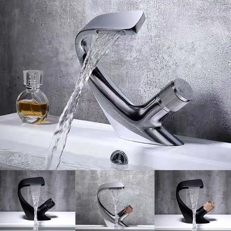 

Bathroom Equipment Wall Mounted Washbasin Faucet Black Sink Mat Single Hole Hot And Cold Mixed Faucet Kitchen Waterfall Crane