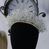 fashion dense crown beaded crystal hairband headdress bridal wedding tiara head accessories women