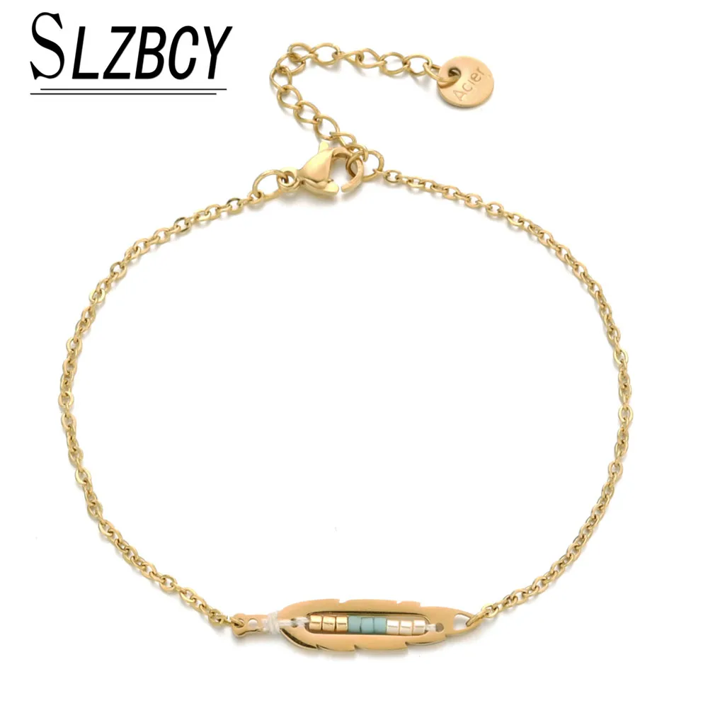 Женские браслеты из перьев золотистого и серебристого цветов нержавеющей стали