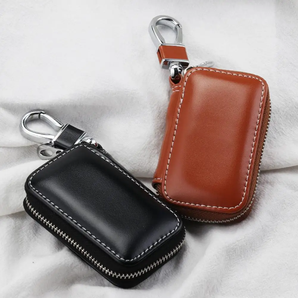 

Genuine Leather Car Key Fob Case Cover Keychain Zipper Bag Protector Car Key Pouch Bag Case Wallet Holder Chain Strage bag Pocke