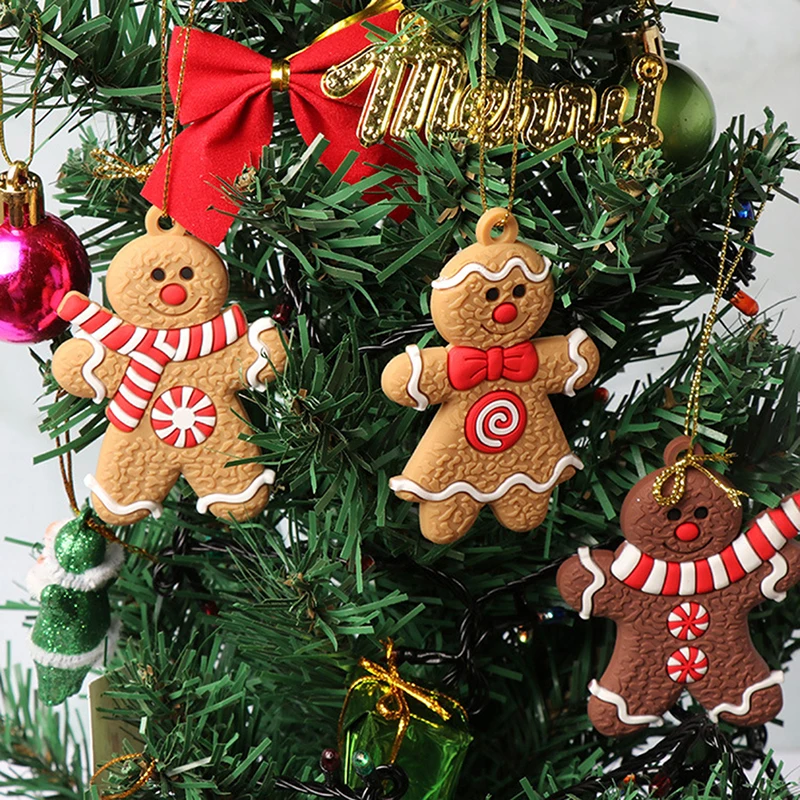 

NEW 12/24pcs Gingerbread Man Christmas Tree Ornaments Xmas Soft PVC Men Living Room Decorating Tools Festival Home Decoration