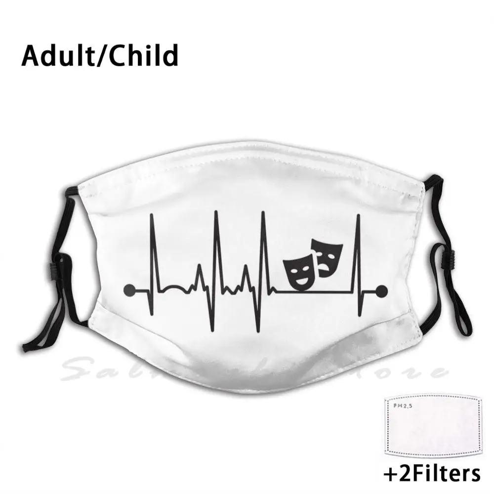 Маска для лица многоразовая с фильтром Pm2.5 и забавным принтом пульса|Мужские