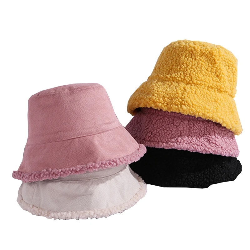 

Double-sided Lamb Wool Hat Fisherman Hat for Women Lady Thicken Bob Panama Outdoor Fisherman Hat Caps