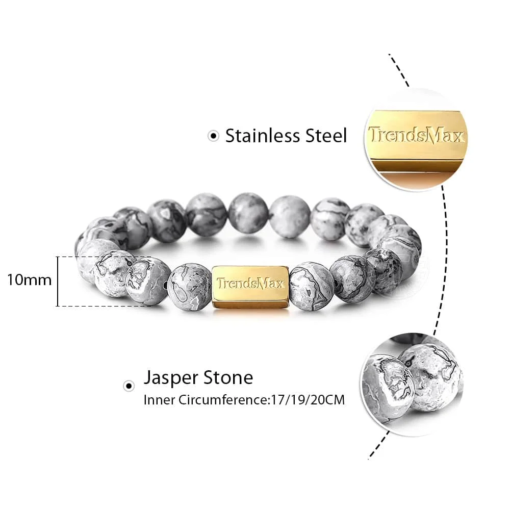 06 Jasper Stone 10 мм растягивающийся браслет из натурального камня с бусинами для мужчин и женщин, серебро 925 пробы, камень лавы, Орел, тигровый глаз, эфирное масло, гравировка, подарок TBB016 - Цвет камня: 06 Jasper Stone