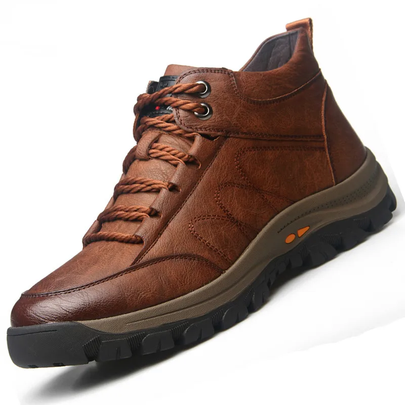 

Winter Men's Snow Boots Soft Leather Men's Ankle Boots Plush Warm Men's Winter Boots Soft Sole Comfortable Hiking Shoes