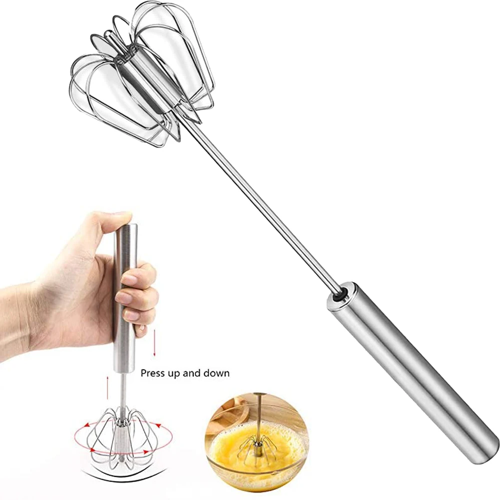 

D2 Semi-automatic Mixer Egg Beater Manual Self Turning 304 Stainless Steel Whisk Hand Blender Egg Cream Stirring Kitchen Tools