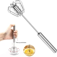 d2 semi automatic mixer egg beater manual self turning 304 stainless steel whisk hand blender egg cream stirring kitchen tools