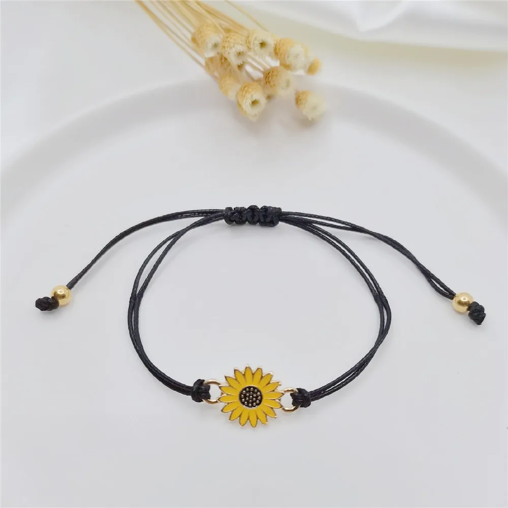 

Alloy sunflower sunflower daisy wax thread woven friendship card bracelet paired braceletspaired bracelets
