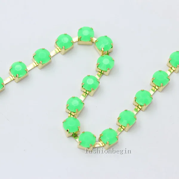 green 1 ярд ss28 ss38 цветные акриловые хрустальные стразы отделка чашки коготь латунная цепь пришить клей на обрезку DIY Швейные аксессуары ремесла - Цвет: green