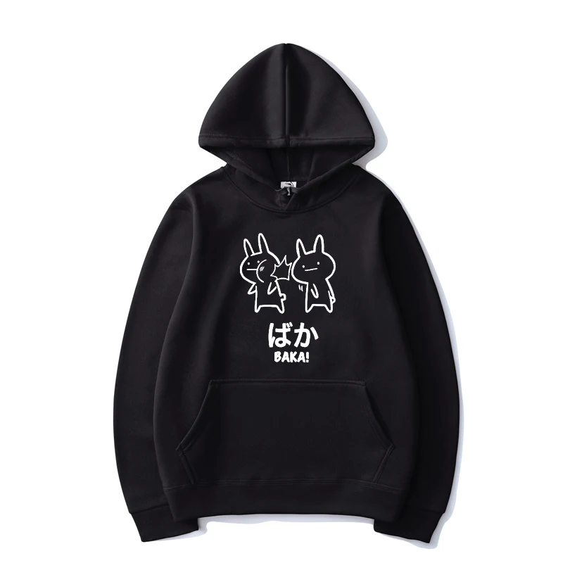 

2020 Harajuku Hip Hop Hoodies Baka Funny Print Hooded Sweatshirt Men Women Rabbit Pattern Casual Hoodie Fashion Pullover Clothes