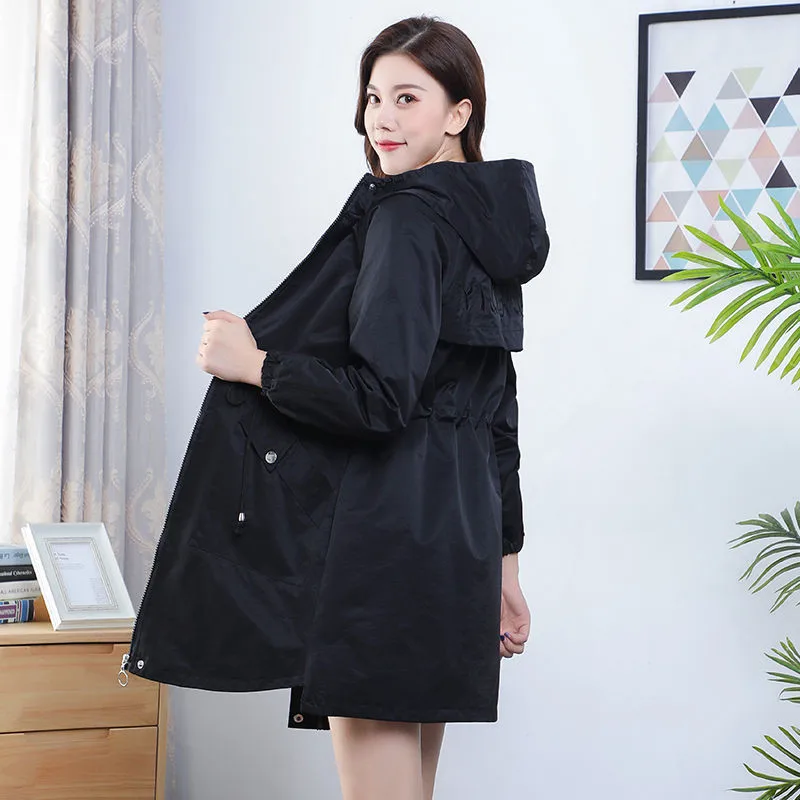 

2020 Spring Autumn Classic Women Jacket Casual Hooded Windbreaker Female Zipper Pocket Jackets Long Coat Slim Outwear Coats P730