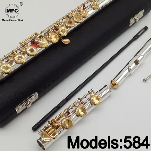 

Music Fancier Club Flute 584 Engraving Hand Carved Keys Gold Plating Flutes B Leg Open Holes 17 Gold Keys