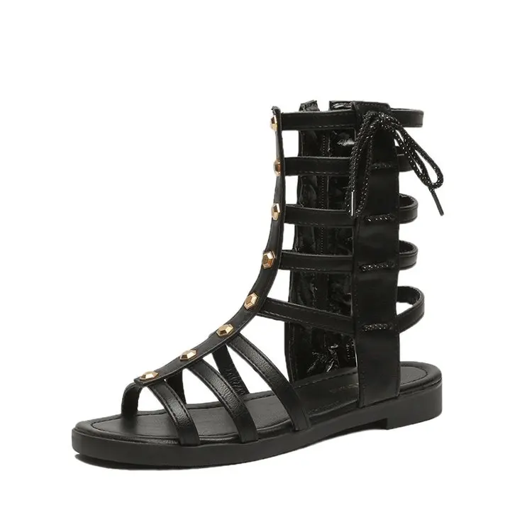 

2019 Korean version of the fairy wind wild hollow zipper high flat flat Roman sandals women