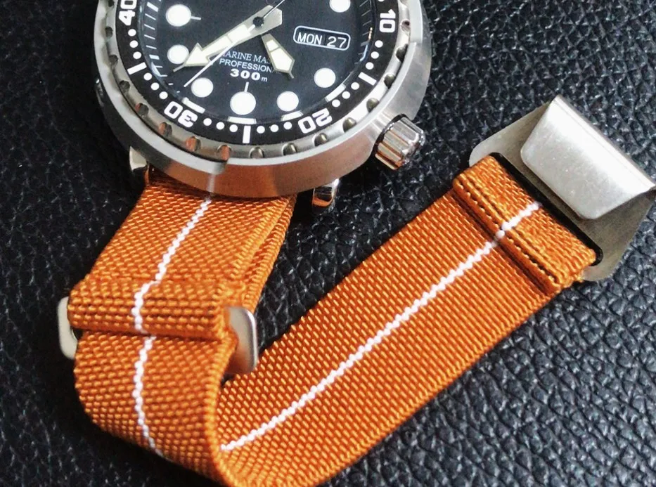 Orange -white line Lugran Parachute ремень Ver. Эволюция НАТО нейлон ремень ремешок эластичный ремешок для часов 20/21/22 мм 904 из нержавеющей стали - Цвет ремешка: Orange -white line