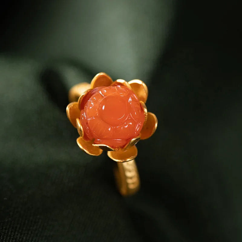 Натуральный камень агат кольцо из 100% серебра 925 пробы и 14 к золота регулируемое