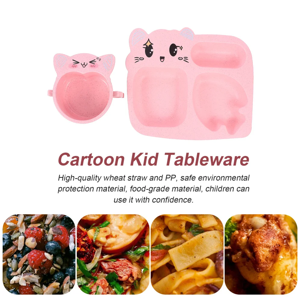 

1 Set Cartoon Wheat Straw Dinner Plate Child Compartmental Dinner Plate Cup Set