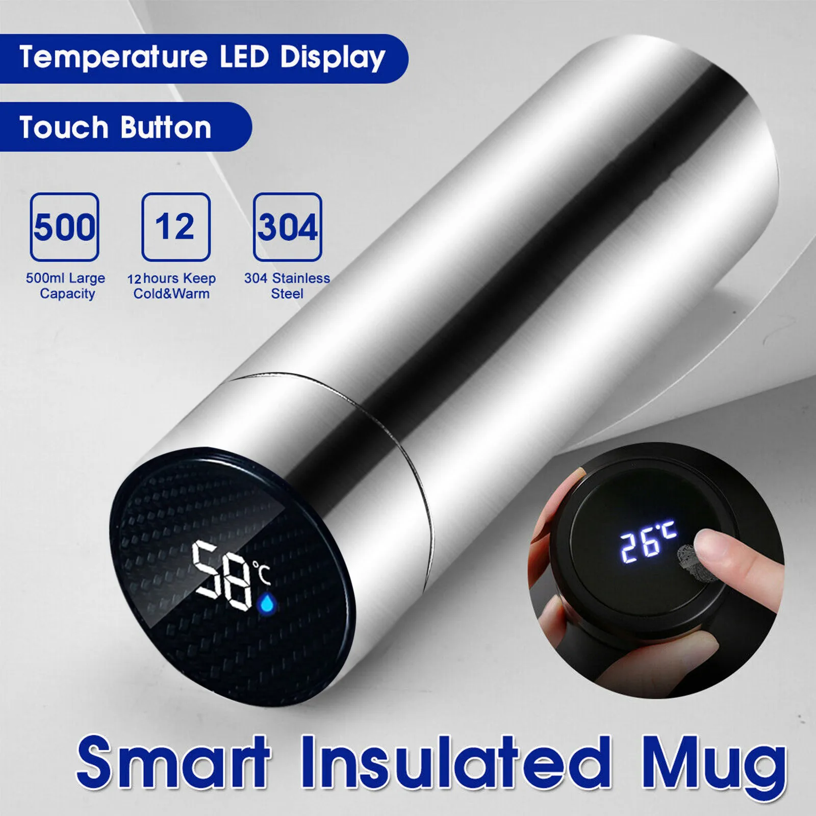 

500ml Stainless Steel Thermos Bottle for Tea Smart Vacuum Flask LCD Screen Display Temperature Kettle Tumbler Travel WaterBottle