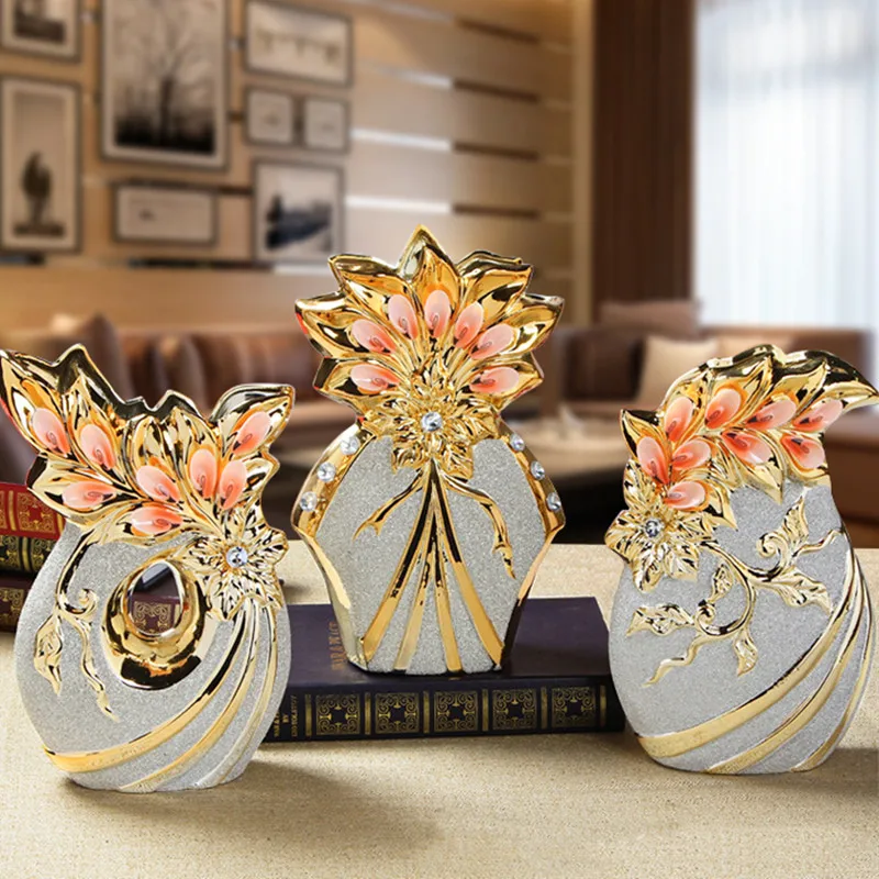 

JINGDEZHEN SCRUB CERAMIC DECORATIVE FLORAL FLOWER VASE HOME FURNISHING EUROPEAN GOLD ORNAMENTS CRAFTS FROSTED TV CABINET R1941