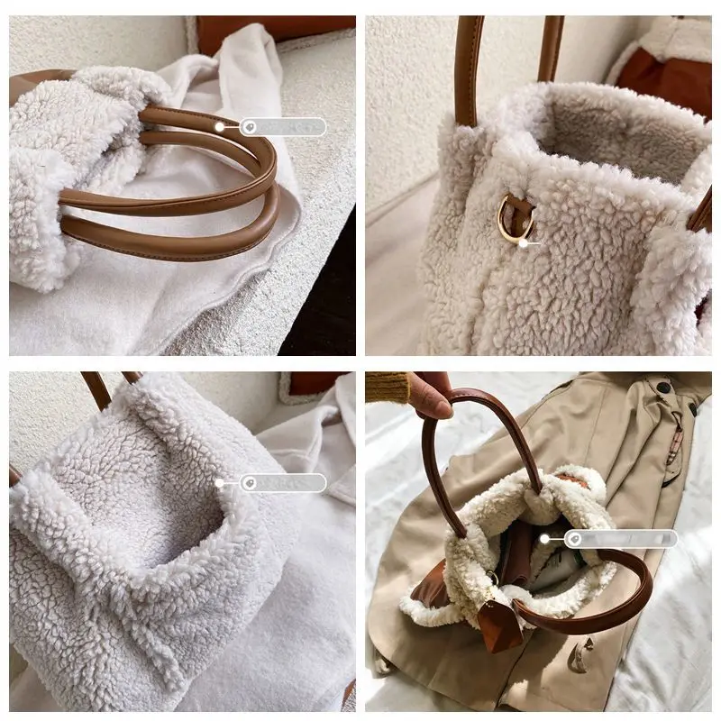 Женская сумка через плечо из овечьей кожи Большая вместительная кашемира и плюша