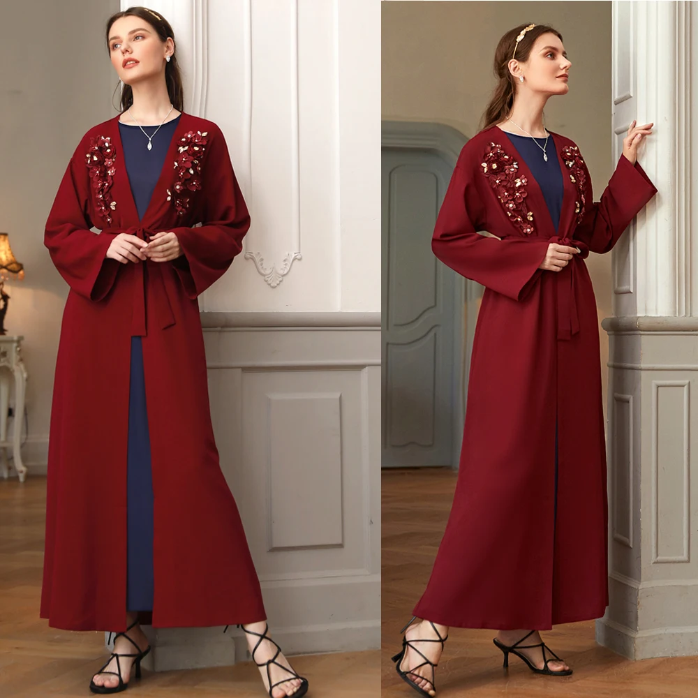 Открытое кимоно кардиган длинное платье для мусульманской женщины роскошная