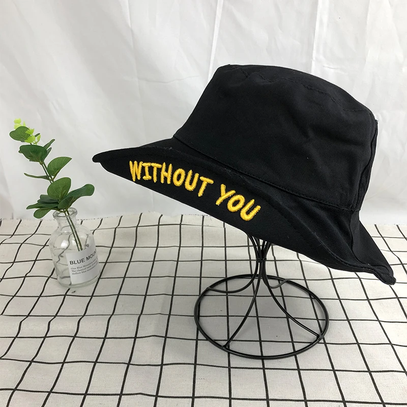 Шляпа рыбака однотонная с вышивкой и надписью Панама желтая уличная шапка для