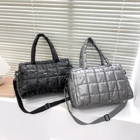women top handle bag women solid color quilted lattice crossbody bag fashion ladies nylon handbag for outdoor leisure traveling