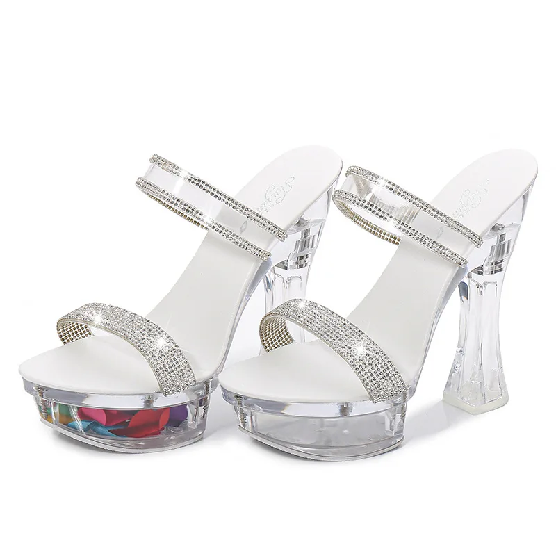 

Fashion Waterproof Platform Transpatent High Heels Slides Large Size Women Slippers