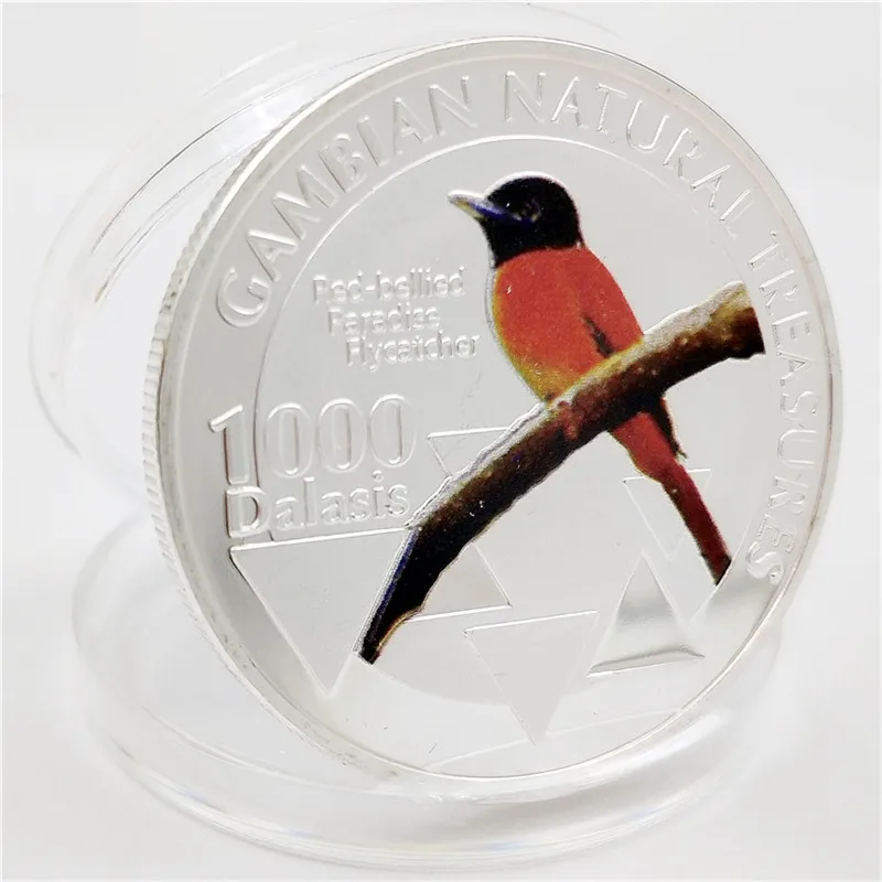 

Gambian Natural Treasures Red-Bellied Paradise Flycatcher Collectible Silver Plated Souvenir Coin Copy Commemorative Coin