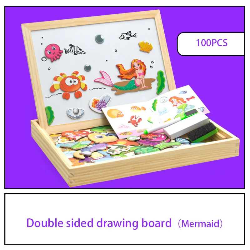 100+Pcs Wooden Multifunction Children Animal Puzzle Writing Magnetic Drawing Board Blackboard Learning Education Toys For Kids | Игрушки и
