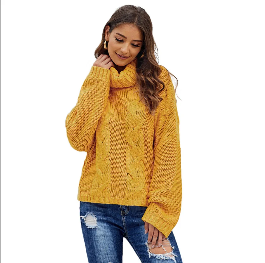 

2019 Autumn Women's Fashion Turtleneck Sweater Basic Female Pullover Batwing Sleeve Solid Femme Casual Knitted Streetwear Tops