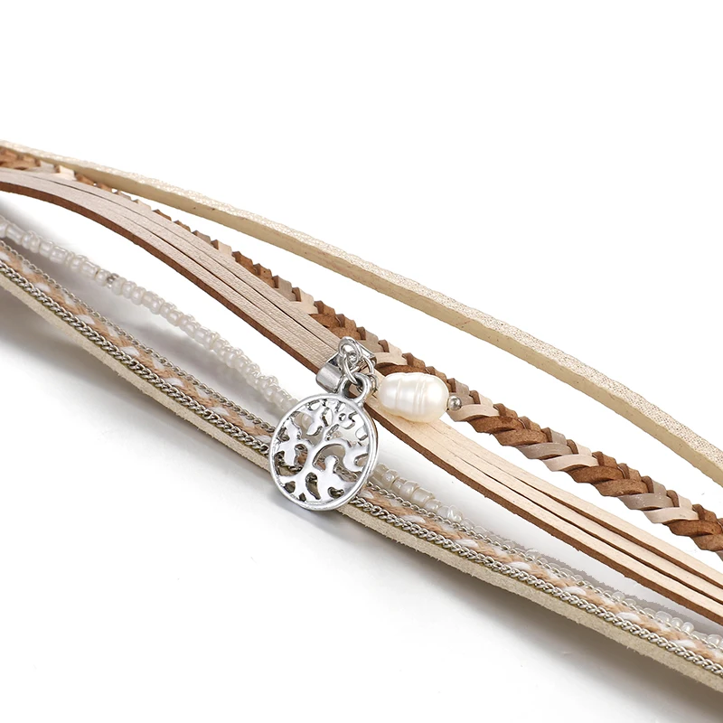 ALLYES Древо жизни модные кожаные браслеты женские 2020 богемных дам Многослойные