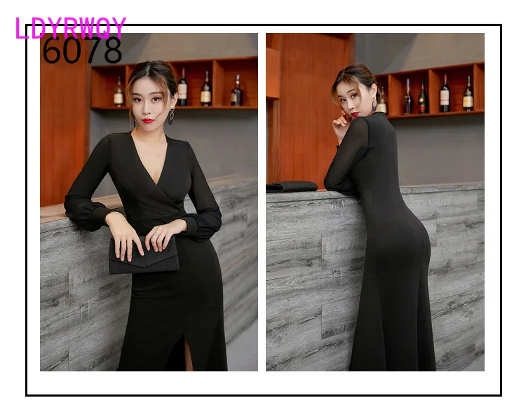 

LDYRWQY New temperament mesh hollow sex appeal slim body wraps buttock famous socialite dress Polyester