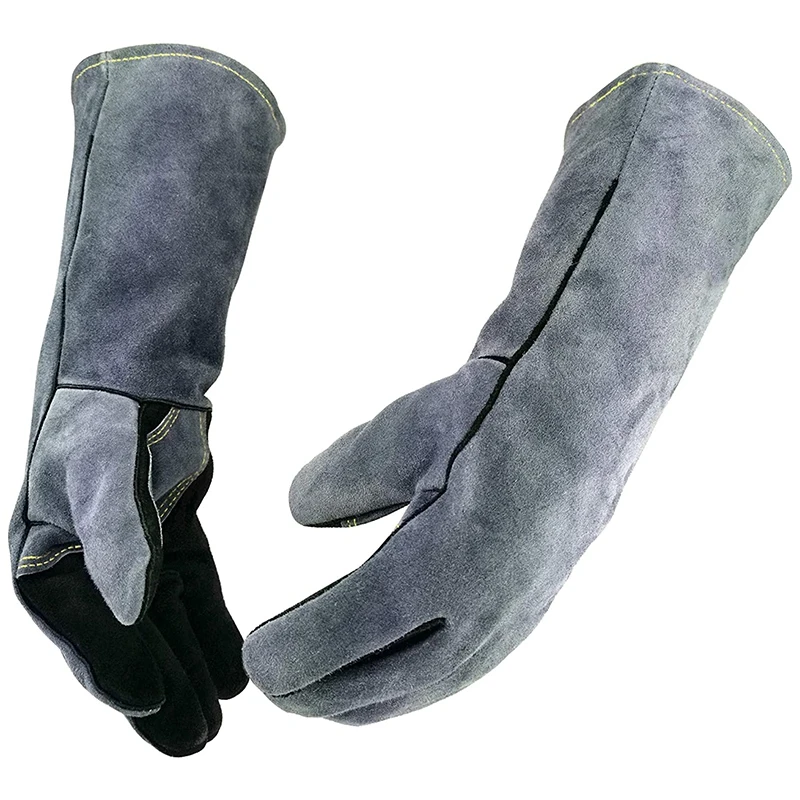 

Gloves Cowhide Barbecue Microwave Oven Insulated Gloves Anti-Scald and High Temperature Labor Insurance Gloves Gray