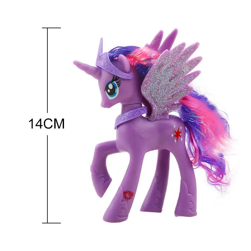 14 см игрушки My Little Pony Принцесса Селестия Луна серии «юбкой всех цветов радуги; платье в форме единорога из ПВХ, Коллекционная модель куклы для девочек