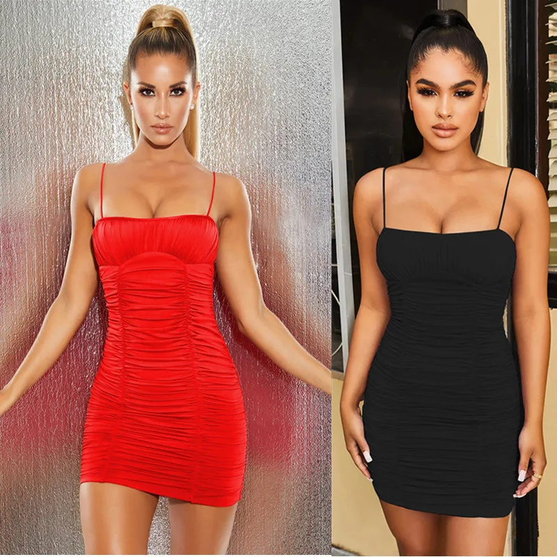 

2022 Sexy Sling Pleated Short All-Match Dress Fashion Autumn and Winter Women's Clothes