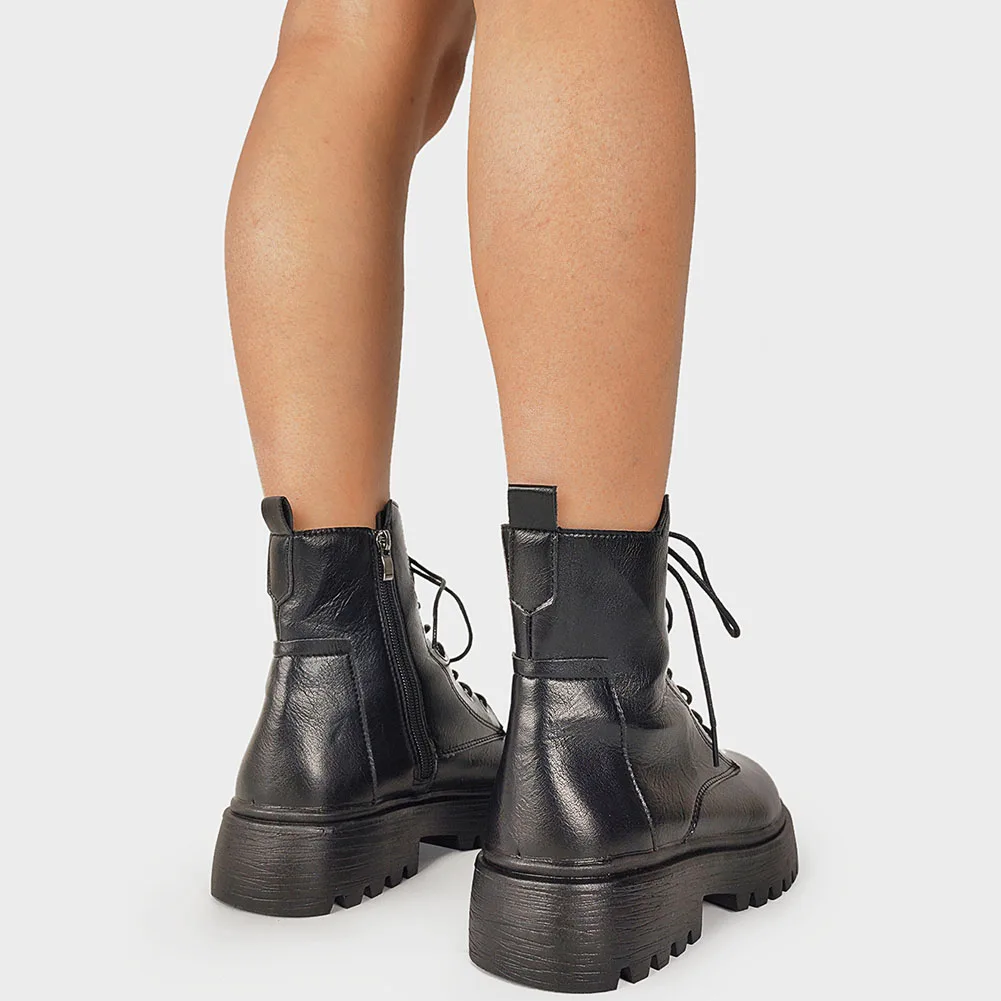 Женские ботинки со шнуровкой на платформе с квадратным каблуком в