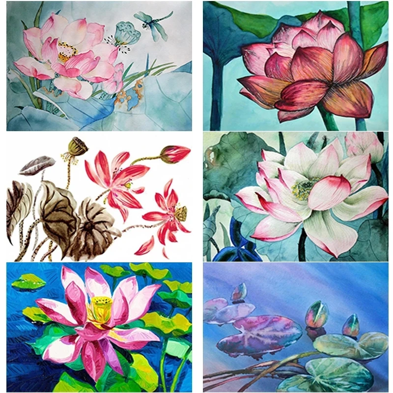 

5D Diy Diamond Painting Lotus Diamond Embroidery Lotus Pond Rhinestones Full Square Round Drill Crafts Art Home Decor Gift