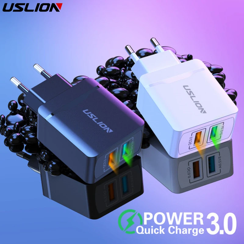 USLION 28W 3 0 двойное зарядное устройство USB QC Быстрая зарядка ЕС вилка адаптер