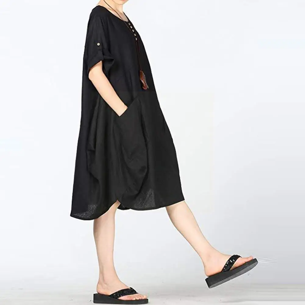 

Женское платье до середины икры, элегантное удобное платье в стиле ретро с коротким рукавом, модель R4x9 на лето