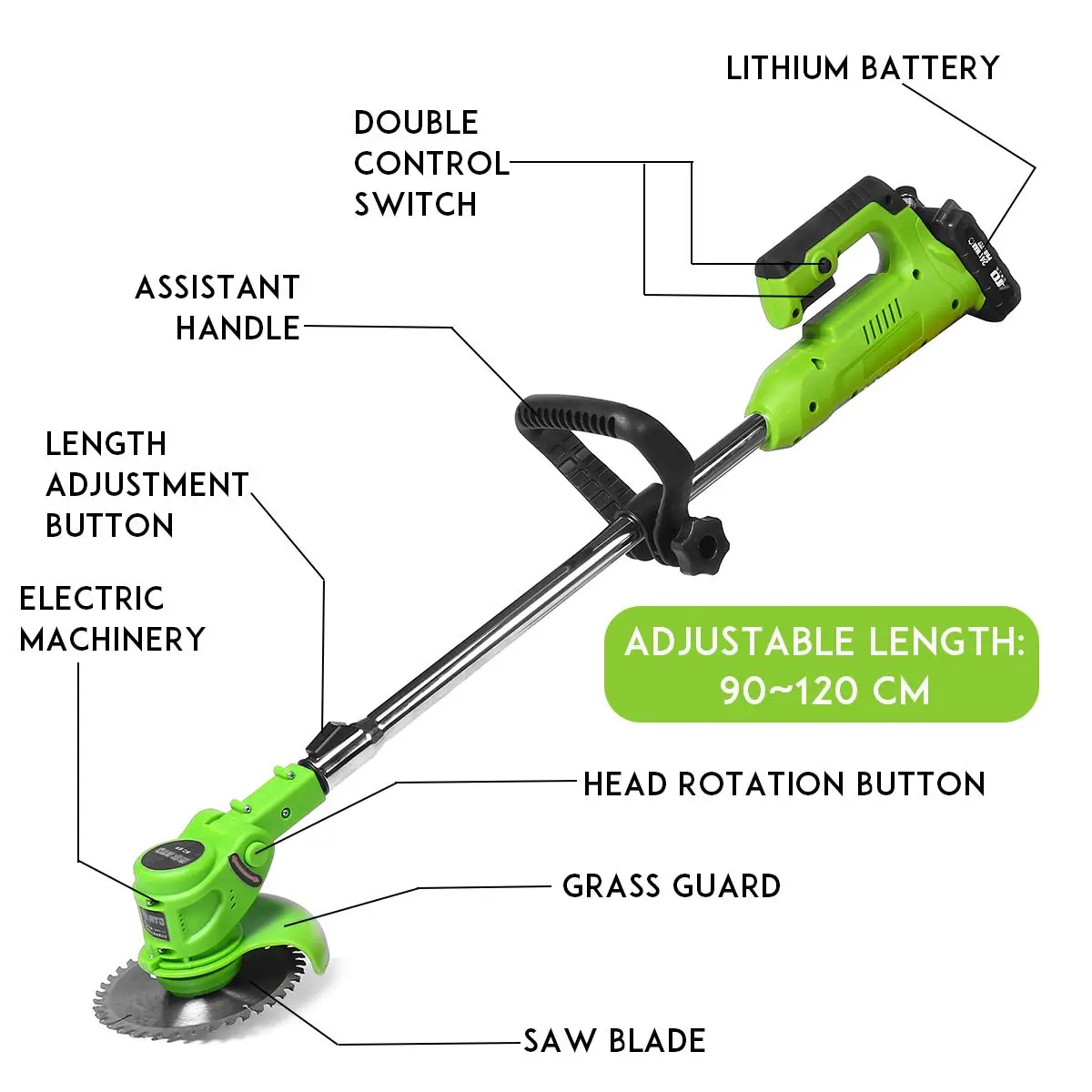 24V Cordless Grass Hedge Trimmer Handheld Electric Lawn Mower 18000RPM Adjustable Mowing Machine with 3.0Ah Battery Garden Tool