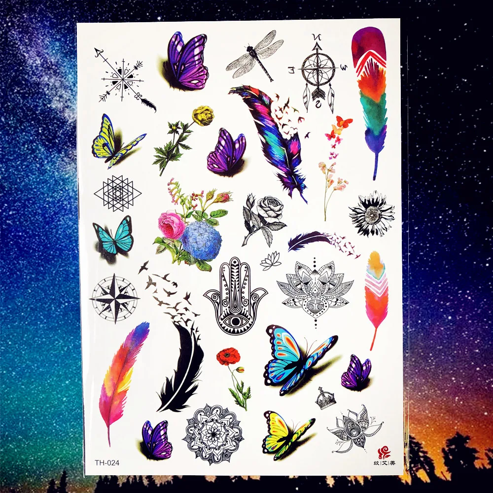 PTH024 Мира Gigeon в стиле «Ловец снов»; серьги Henna Mandala цветов и птиц Тотем временная татуировка Стикеры перо Водонепроницаемый татуировки, боди-арт поддельные татуировки - Цвет: PTH024