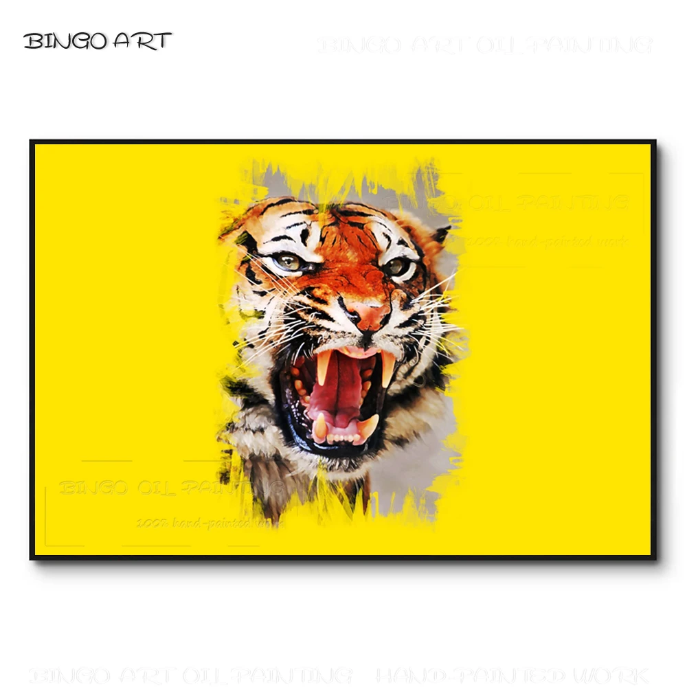 

Gifted Artist Hand-painted Realist Tiger Head Oil Painting on Canvas Luxury Wall Art Wild Animal Howling Tiger Head Oil Painting