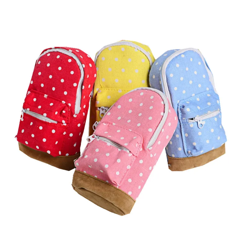 Корейский вместительный холщовый рюкзак новинка Женский пенал в горошек футляры